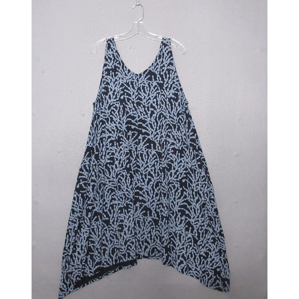 Fresh Produce Dress 1X Black Blue Sharkbite Supima Cotton Flowy‎ Beachy Coastal - Picture 2 of 9